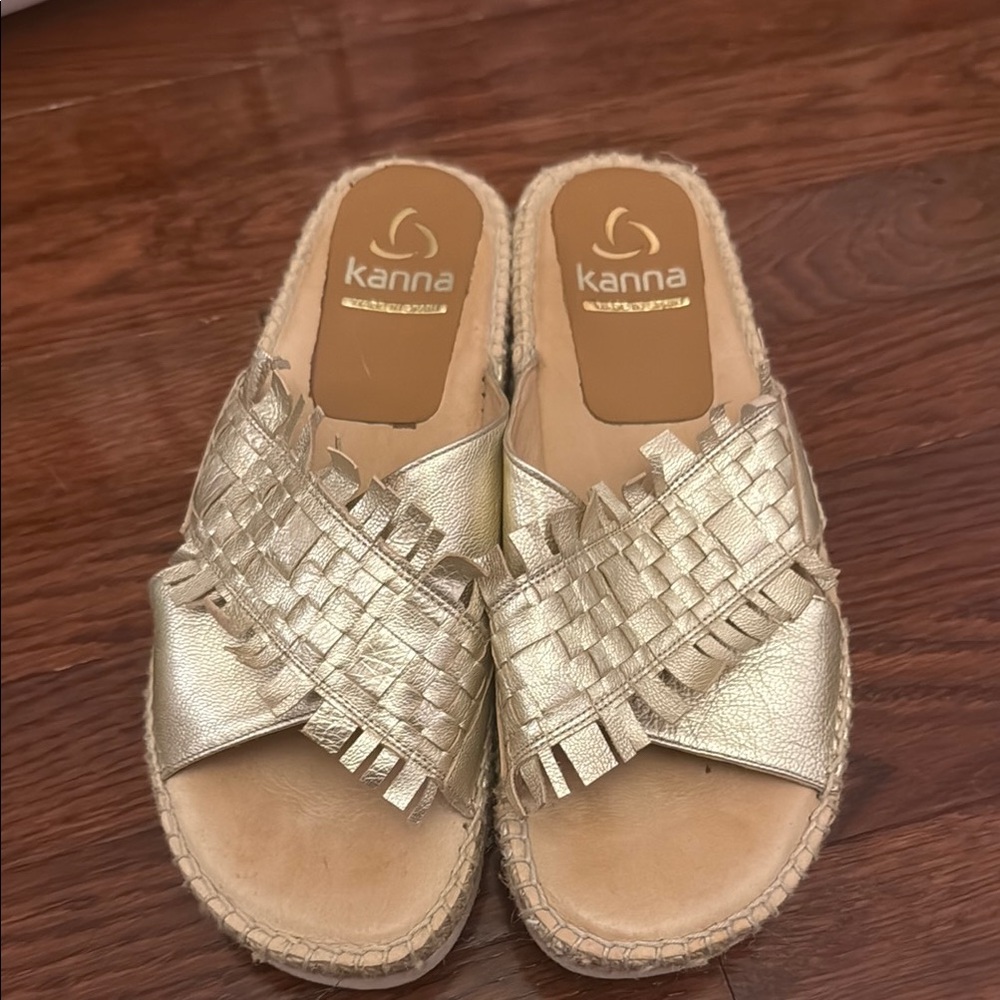Kanna Gold Espadrille Shoes with Fringe Detail